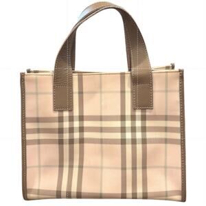 Authentic RARE BURBERRY Logo Nova Check Tote/HandBag PVC Leather Pink/Brown EUC